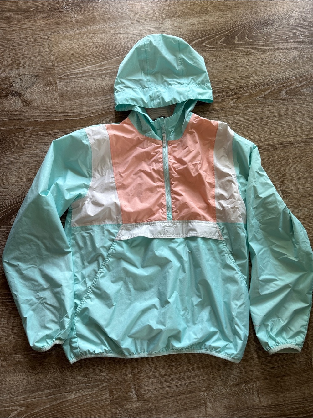 Eddie Bauer Girls Pastel Mint & Peach Mesh-Lined Hooded Jacket